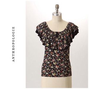 Anthropologie Black Floral Ric Ric Top S